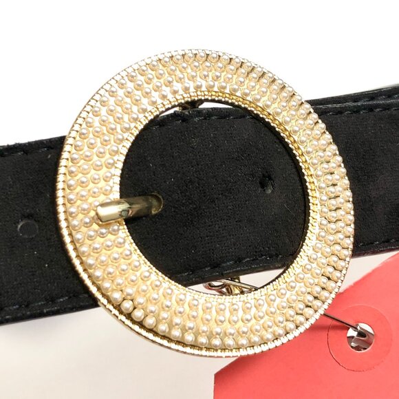 Black Waist belt with pearl like accents in Buckle - Picture 2 of 5